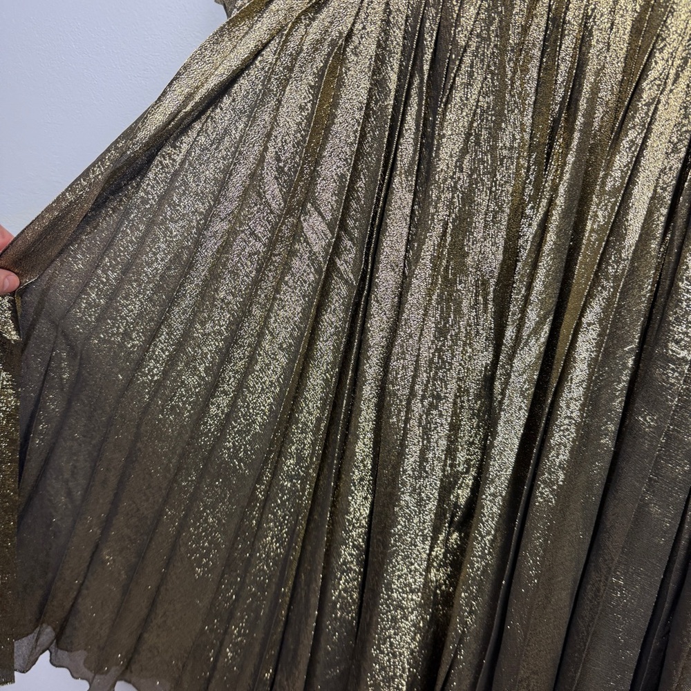 Jean-Louis Scherrer Paris Silk Gold Lame Button Circle Skirt Pleated Dress - Picture 6 of 9
